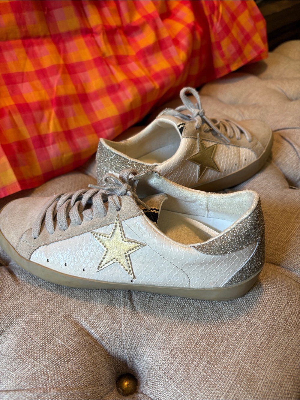 ShuShop Beige and Gold Star Sneaker - Picture 1 of 3
